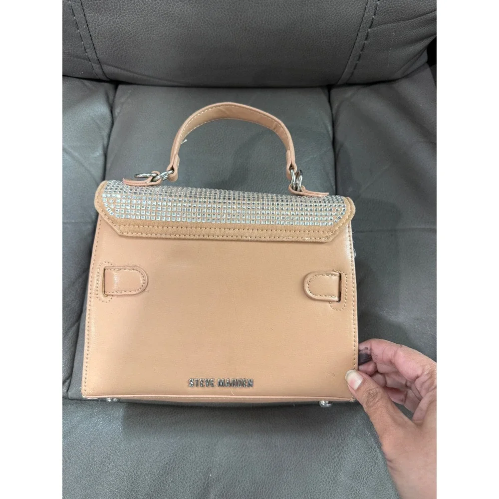 Steve Madden Tan Rhinestone Top Handle Bag‎ Nude Sparkly Evening Handbag